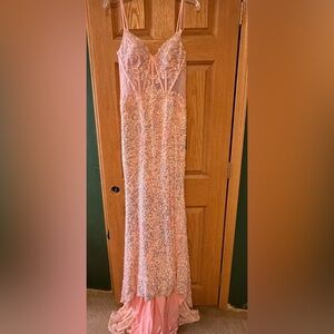 Elegant Pink Lace Prom Dress